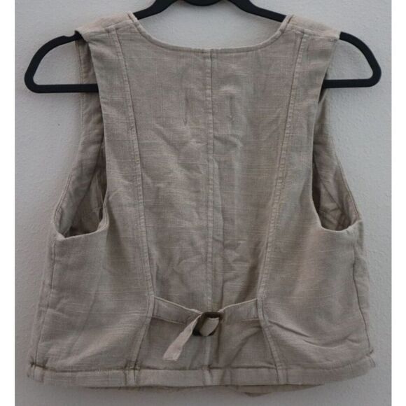 We The Free x FP OB1658551 Women's Sz M Khaki/Taupe Charley Linen Blend Vest - Picture 2 of 9